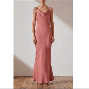 NWT Shona Joy Cowl Neck Satin Gown Dress in Rose